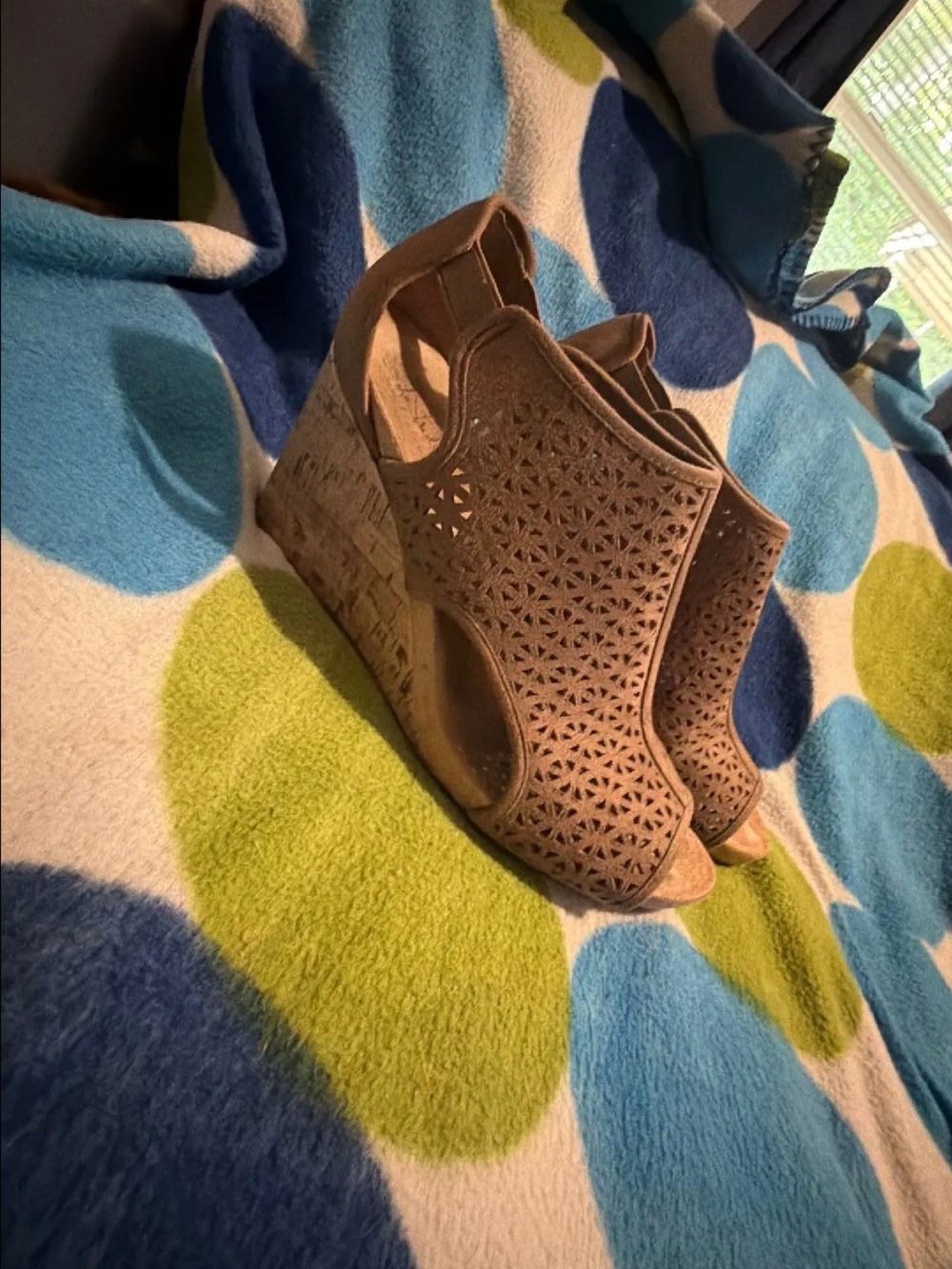 Life Stride Taupe Laser-Cut Slingback Wedge Sandals